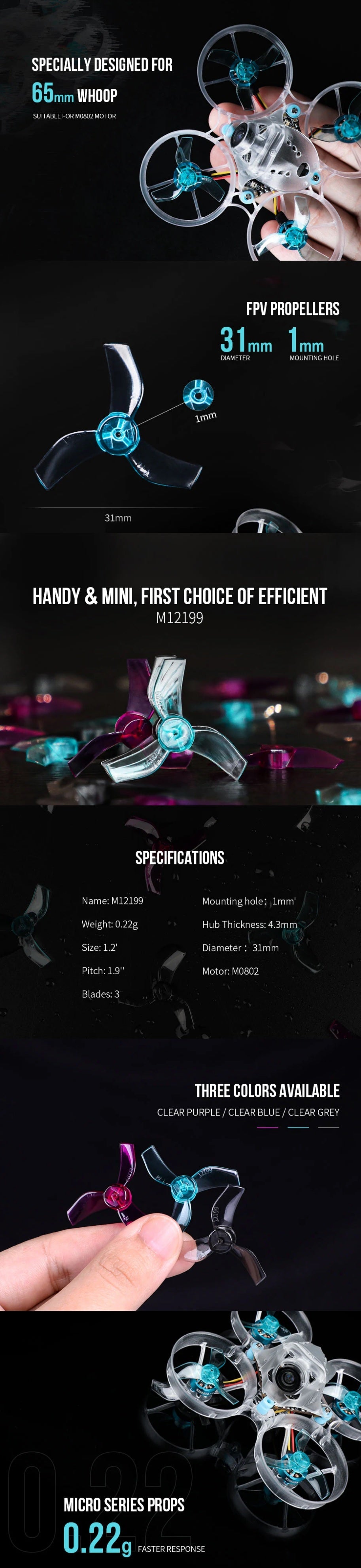 Tmotor M12199 65mm Whoop Propeller (1.0mm)
