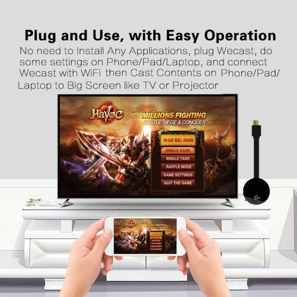 G4 Wireless WiFi Display Dongle Receiver Airplay Miracast DLNA TV Stick for iPhone, Samsung, and other Android Smartphones, Dual Core Cortex A7 up to 1.5GHz