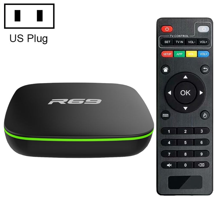 R69 1080P HD Smart TV BOX Android 4.4 Media Player with Remote Control, Quad Core Allwinner H3, RAM: 1GB, ROM: 8GB, 2.4G WiFi, LAN, EU Plug