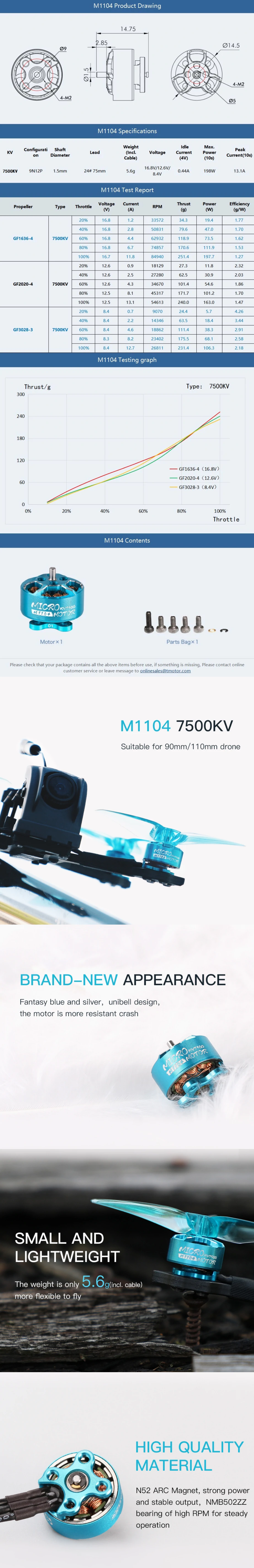 Tmotor M1104 7500kV Micro Brushless Motor