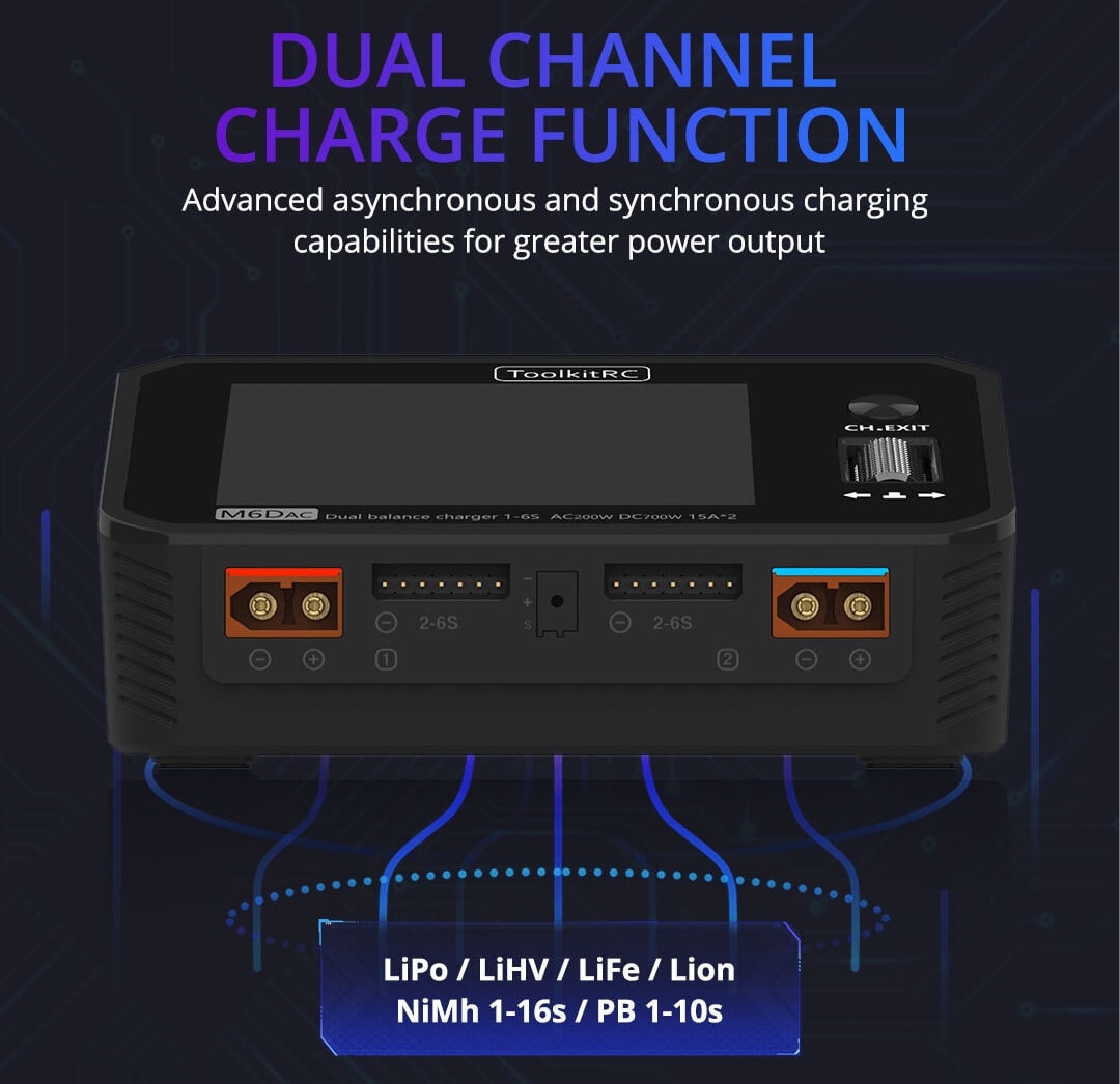 ToolkitRC M6DAC 200w AC/DC Smart Charger