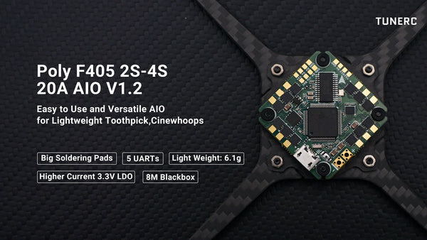 TuneRC Poly F405 20A AIO Flight Controller V1.2 for 2S-4S Toothpick & Cinewhoop Drones