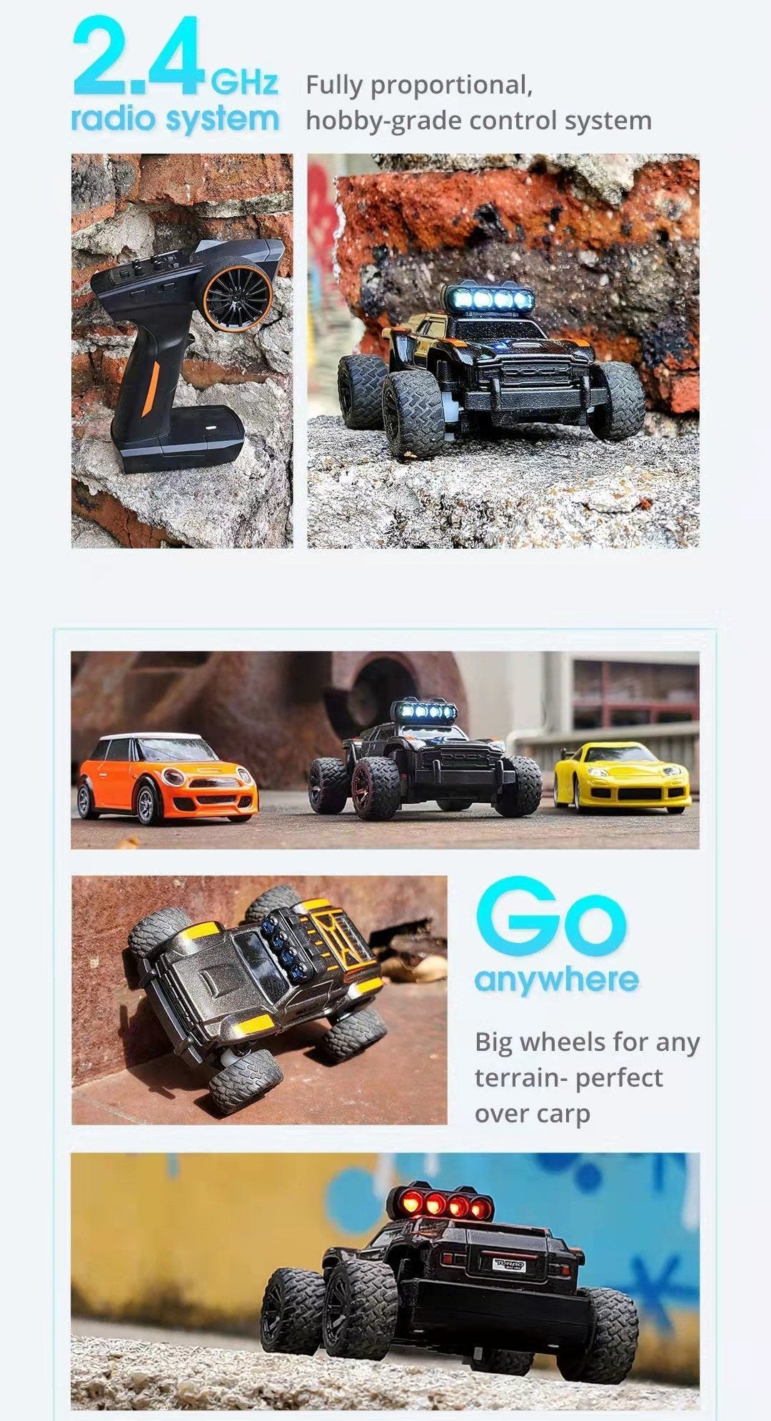 Turbo Racing Baby Monster Truck 1/76 Mini RC Truck Fully Proportional