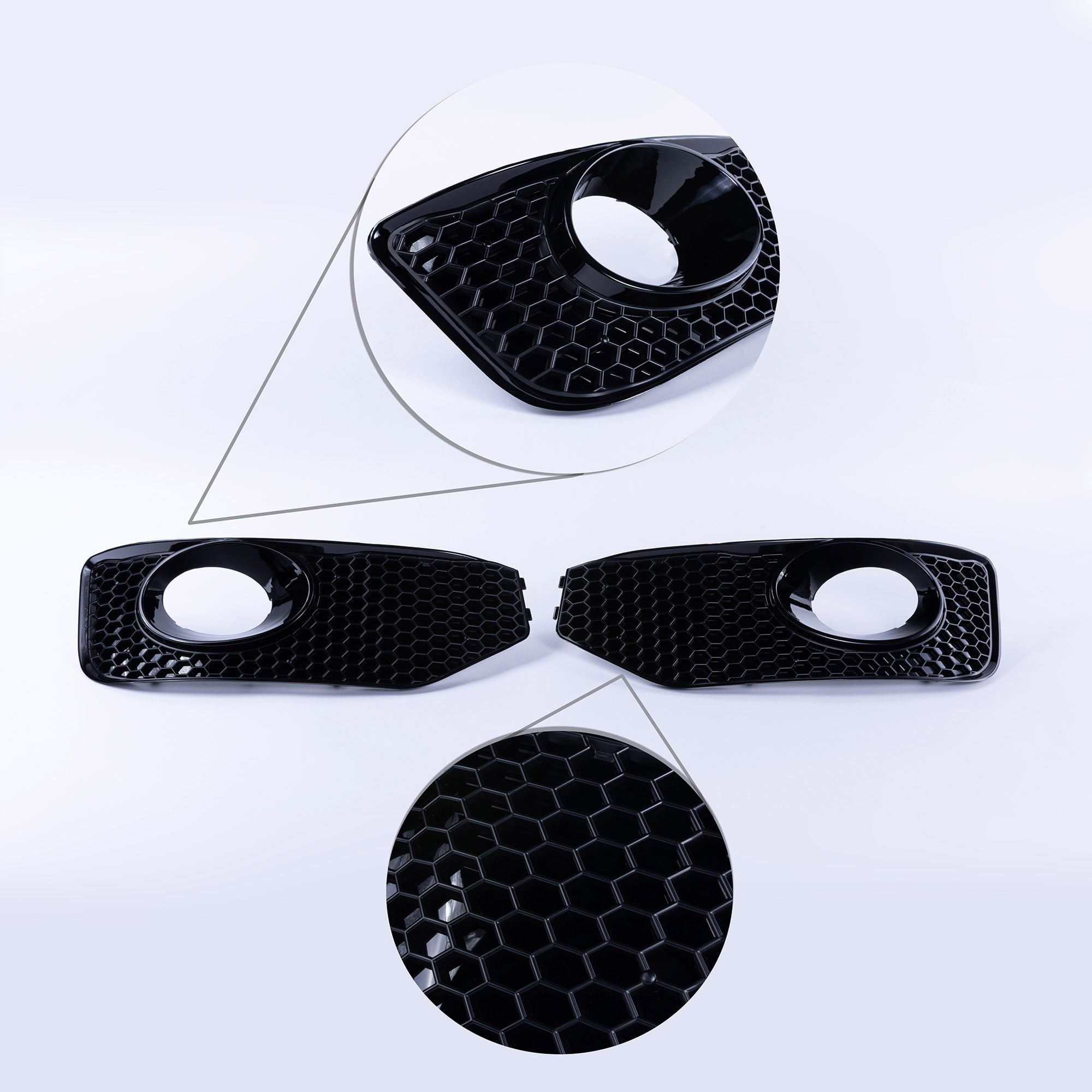 For VW T5 .1 Transporter Honeycomb Sportline Front Spoiler Foglight Trims (Matte Black)