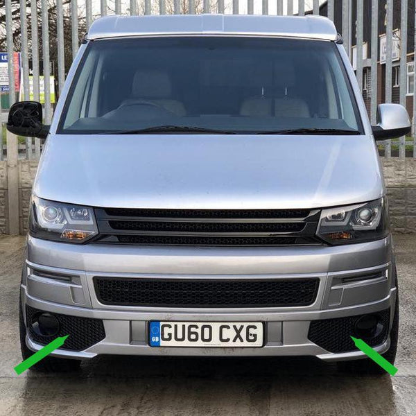 For VW T5 .1 Transporter Honeycomb Sportline Front Spoiler Foglight Trims (Gloss Black)