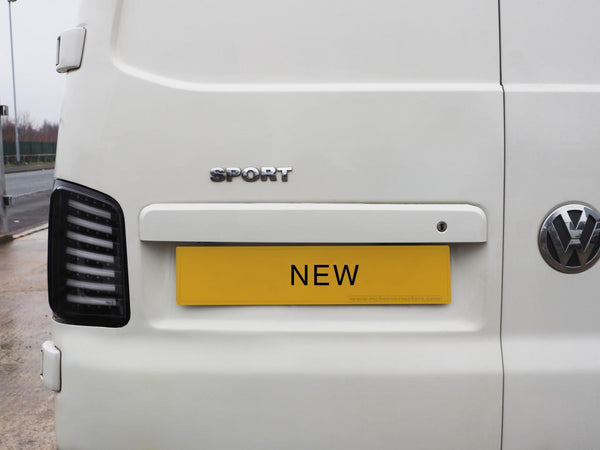 For VW T6 Barn Door Rear Number Plate Unit - Candy White Painted and Ready to Fit