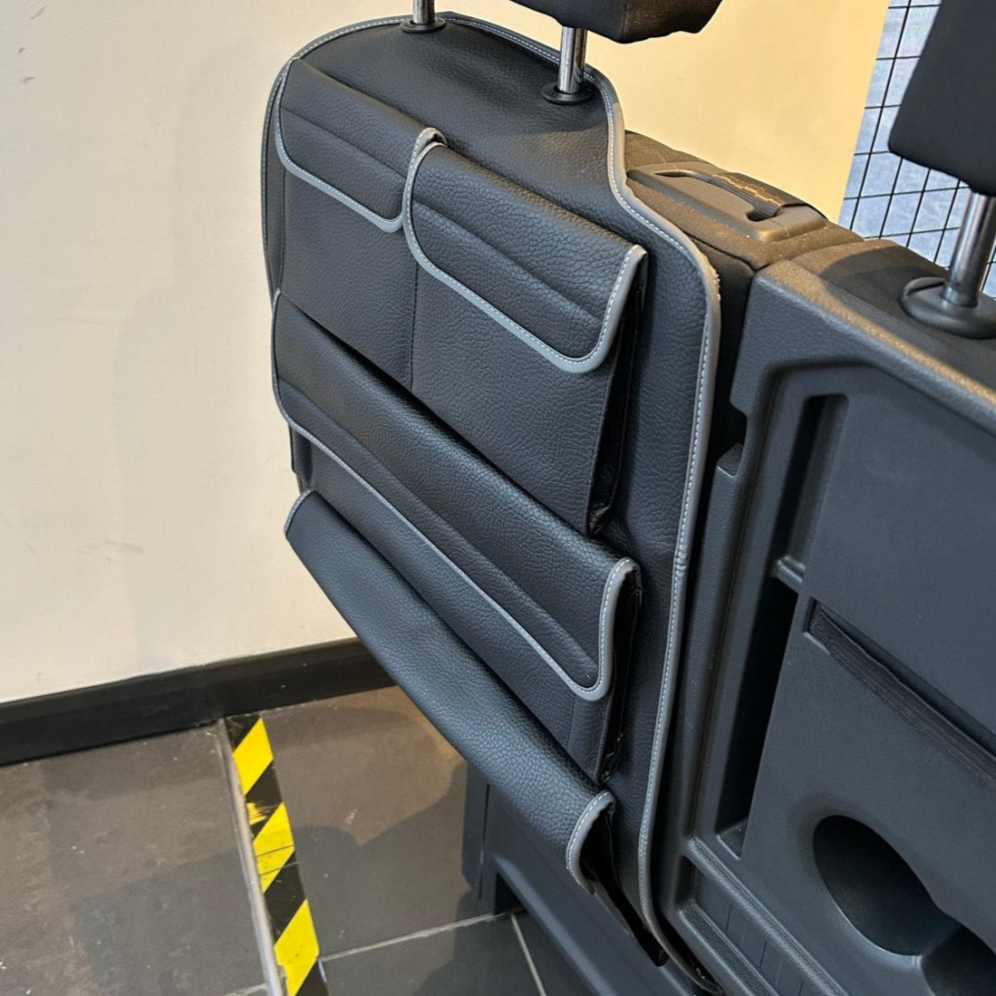 For New VW Crafter Left Side Double Passenger Seat Back Organiser | Black Leatherette Storage Pocket – Van-X