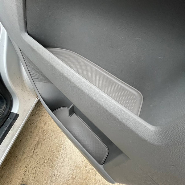 For VW T5, T5.1 Door Pocket Inserts, Rubber, Door Liner (Light Grey) Double Passenger + Driver Interior Styling