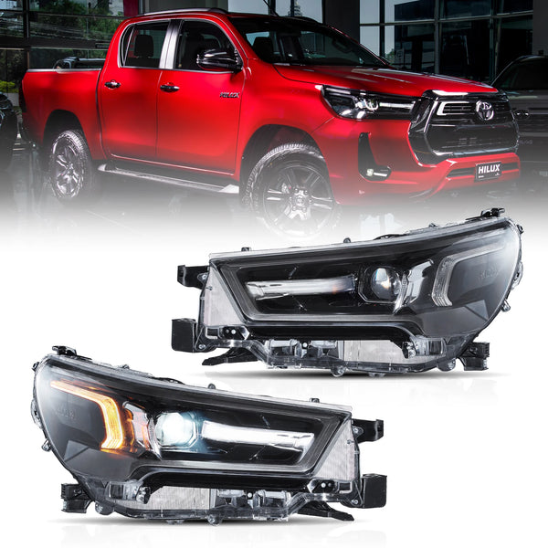 VLAND 21-24 Toyota Hilux Bi-LED Headlights Black LHD & RHD Beam Alignment Available - Streamer led effect