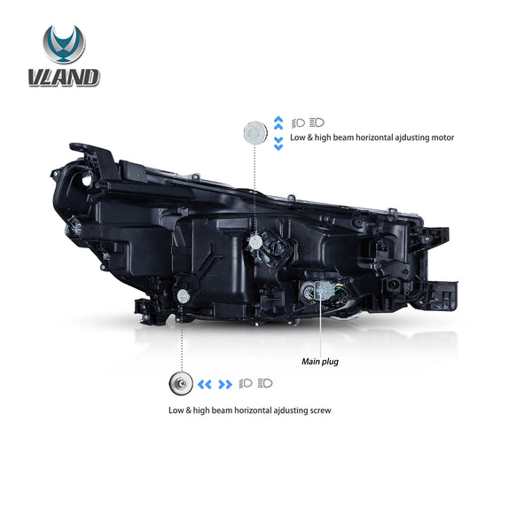 VLAND 21-24 Toyota Hilux Bi-LED Headlights Black LHD & RHD Beam Alignment Available - Streamer led effect