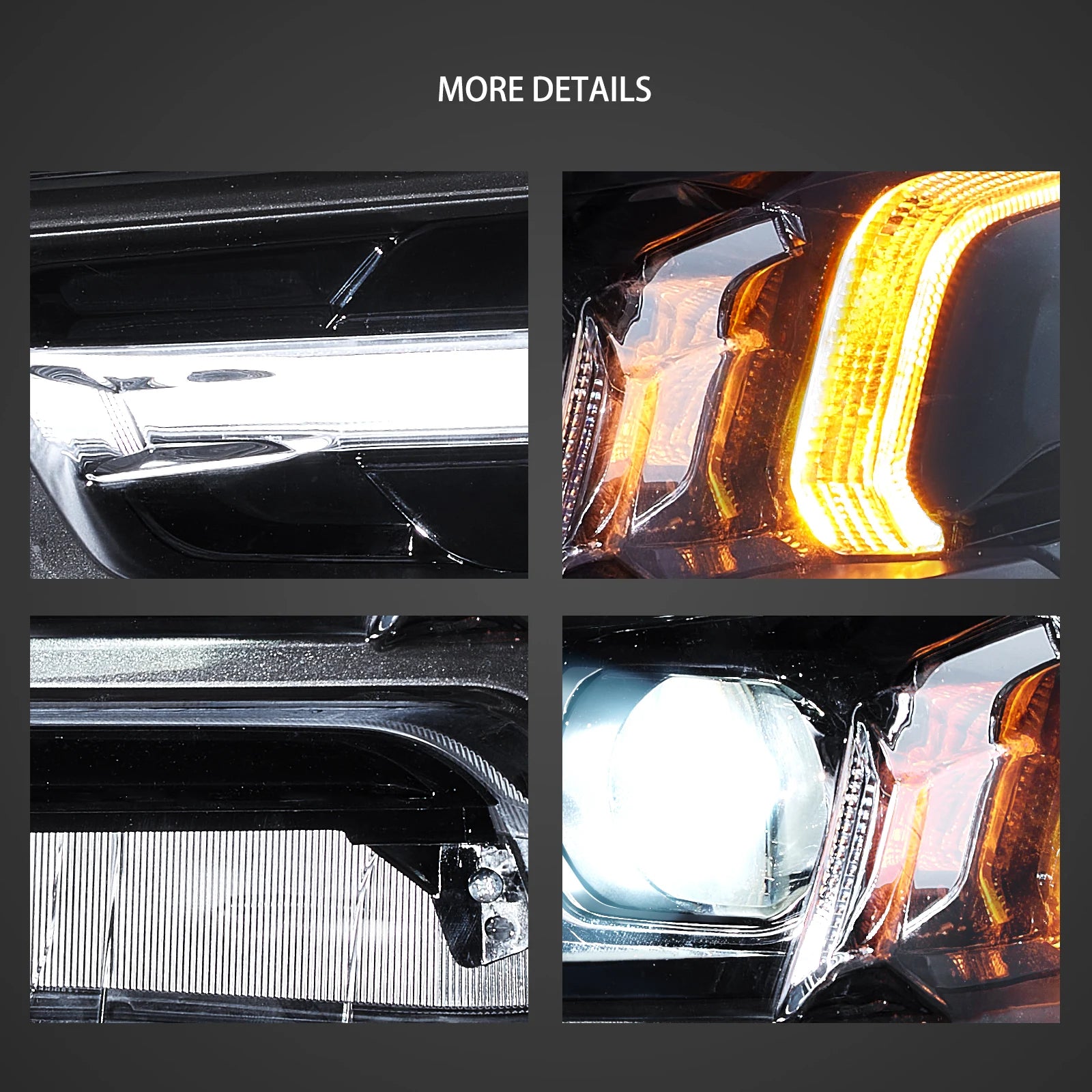 VLAND 21-24 Toyota Hilux Bi-LED Headlights Black LHD & RHD Beam Alignment Available - Streamer led effect