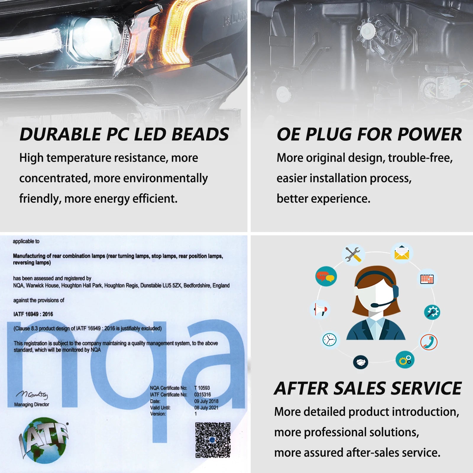 VLAND 21-24 Toyota Hilux Bi-LED Headlights Black LHD & RHD Beam Alignment Available - Streamer led effect