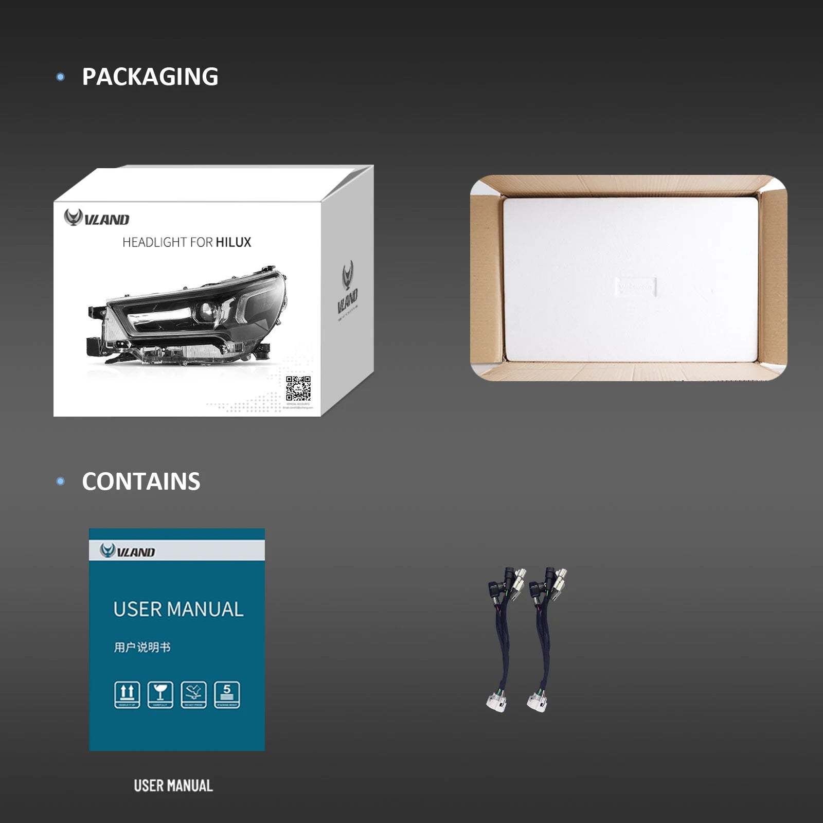 VLAND 21-24 Toyota Hilux Bi-LED Headlights Black LHD & RHD Beam Alignment Available - Streamer led effect