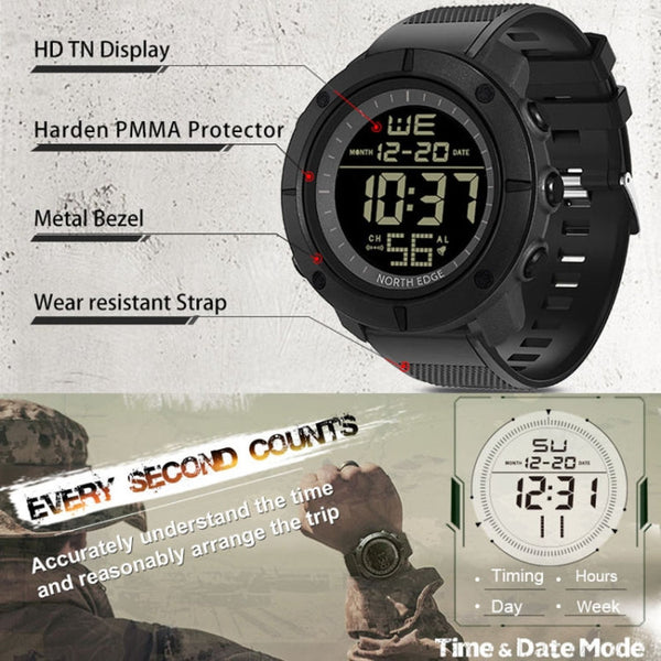 TANK North Edge Men Fashion Professional Military Army Outdoor Sport Waterproof Running Swimming Smart Digital Watch