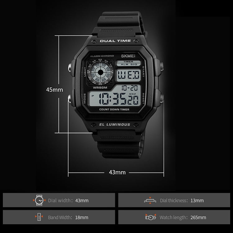 SKMEI 1299 Multifunctional Outdoor Sports Noctilucent Waterproof Digital Display Wrist Watch