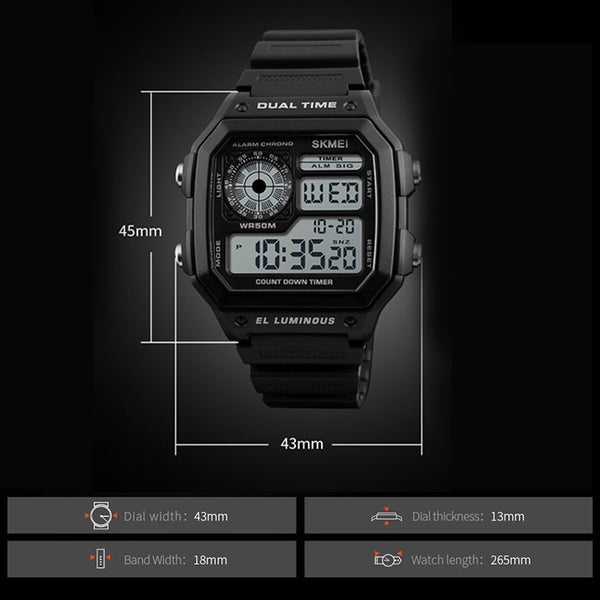SKMEI 1299 Multifunctional Outdoor Sports Noctilucent Waterproof Digital Display Wrist Watch