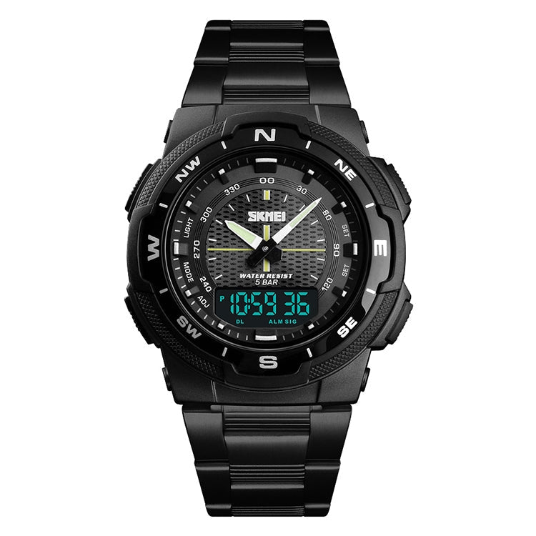 SKMEI 1370 Multifunctional Men Outdoor Sports Noctilucent Waterproof Stainless Steel Digital Wrist Watch