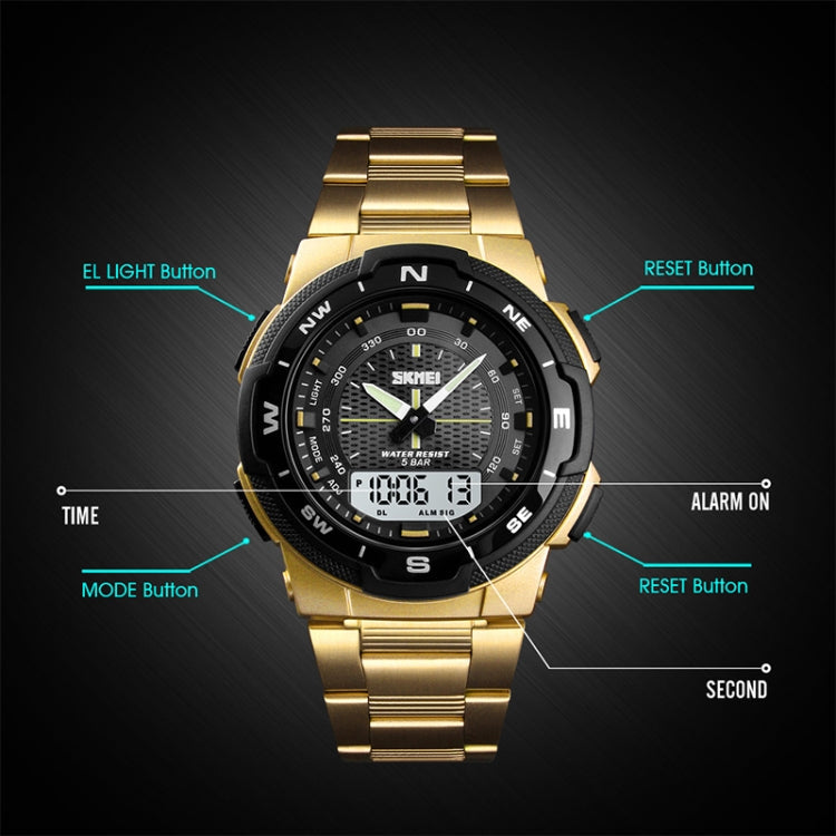 SKMEI 1370 Multifunctional Men Outdoor Sports Noctilucent Waterproof Stainless Steel Digital Wrist Watch