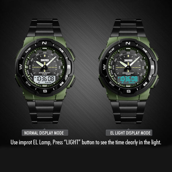 SKMEI 1370 Multifunctional Men Outdoor Sports Noctilucent Waterproof Stainless Steel Digital Wrist Watch