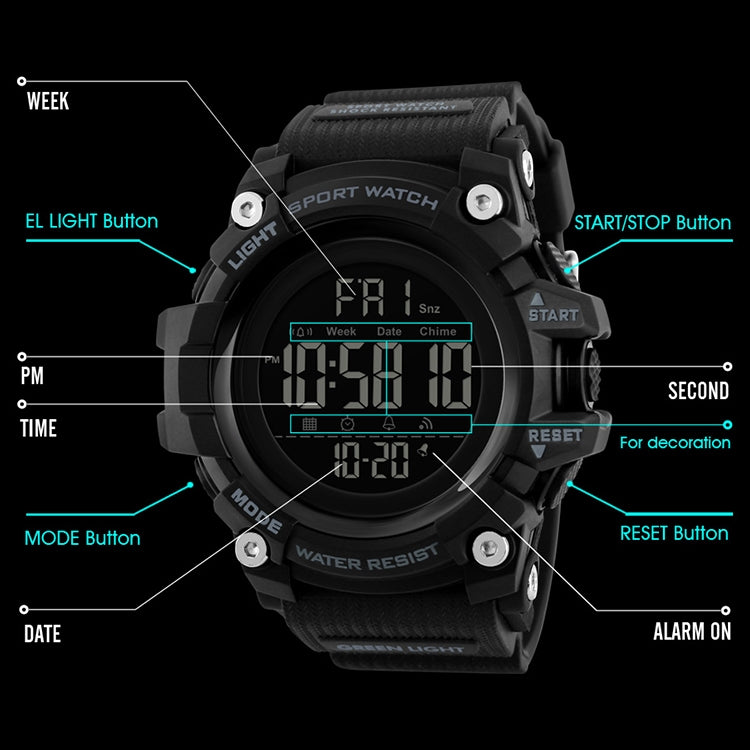 SKMEI 1384 Multifunctional Men Outdoor Fashion Noctilucent Waterproof LED Digital Watch