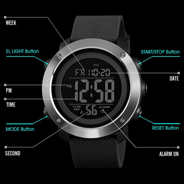 SKMEI 1426 Multifunctional Outdoor Fashion Noctilucent Waterproof White Machine Rubber Ring Digital Watch