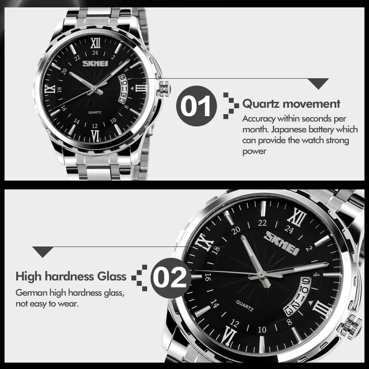 SKMEI 9069 Multifunctional Outdoor Fashion Business Waterproof Silver Shell Quartz Wrist Watch