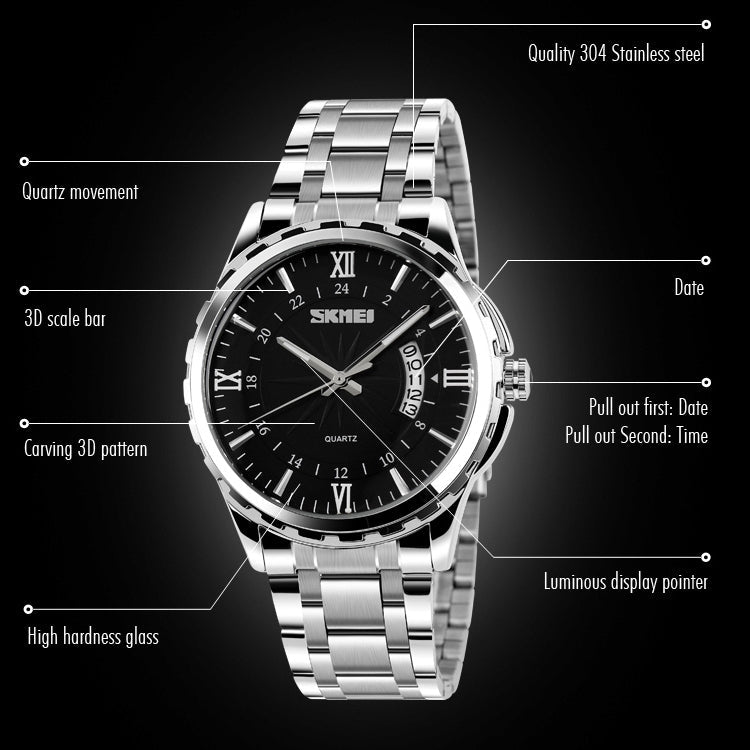 SKMEI 9069 Multifunctional Outdoor Fashion Business Waterproof Interval Gold Shell Quartz Wrist Watch