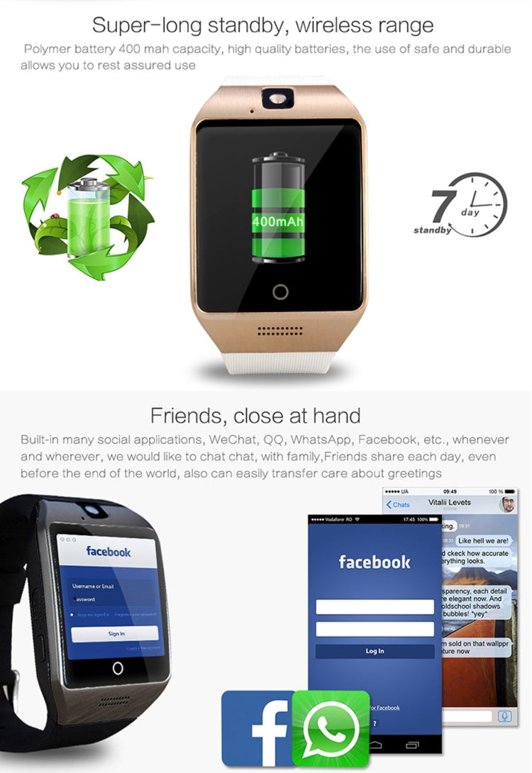 Q18S 1.54 inch IPS Screen MTK6260A Bluetooth 3.0 Smart Watch Phone, Pedometer / Sedentary Reminder / Sleeping Monitor  / Anti-Loss / Remote Camera / GSM / 0.3M Camera