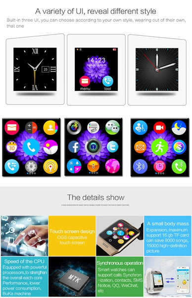 Q18S 1.54 inch IPS Screen MTK6260A Bluetooth 3.0 Smart Watch Phone, Pedometer / Sedentary Reminder / Sleeping Monitor  / Anti-Loss / Remote Camera / GSM / 0.3M Camera