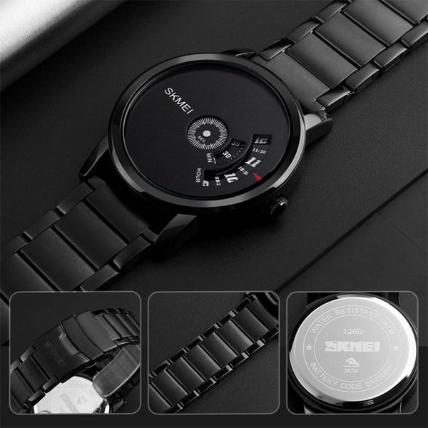 SKMEI 1260 Fashion Creative Pointer 30m Waterproof Quartz Wrist Watch with Stainless Steel Watchband