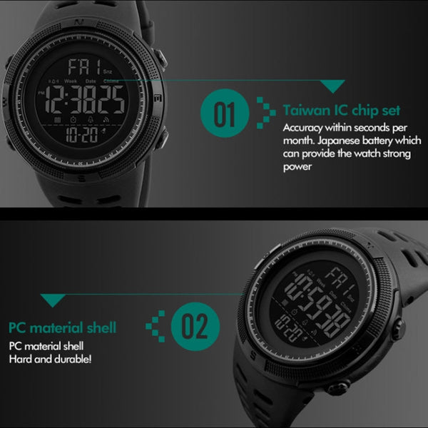 SKMEI 1251 Men Fashionable Outdoor 50m Waterproof Sports Watch Digital Watch with PU Watchband