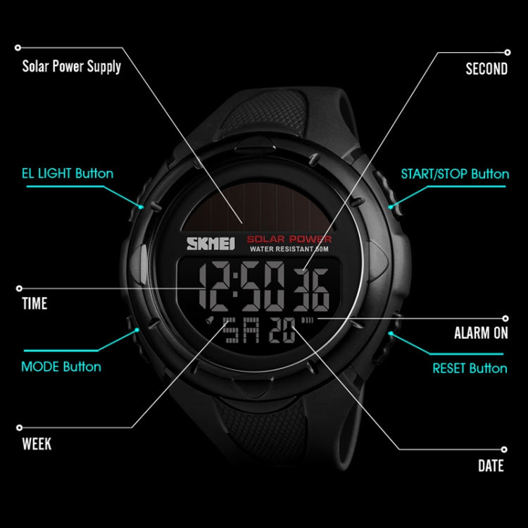 SKMEI 1405 Fashion Solar Power Outdoor Sports Watch Multifunctional 50m Waterproof Men Digital Watch