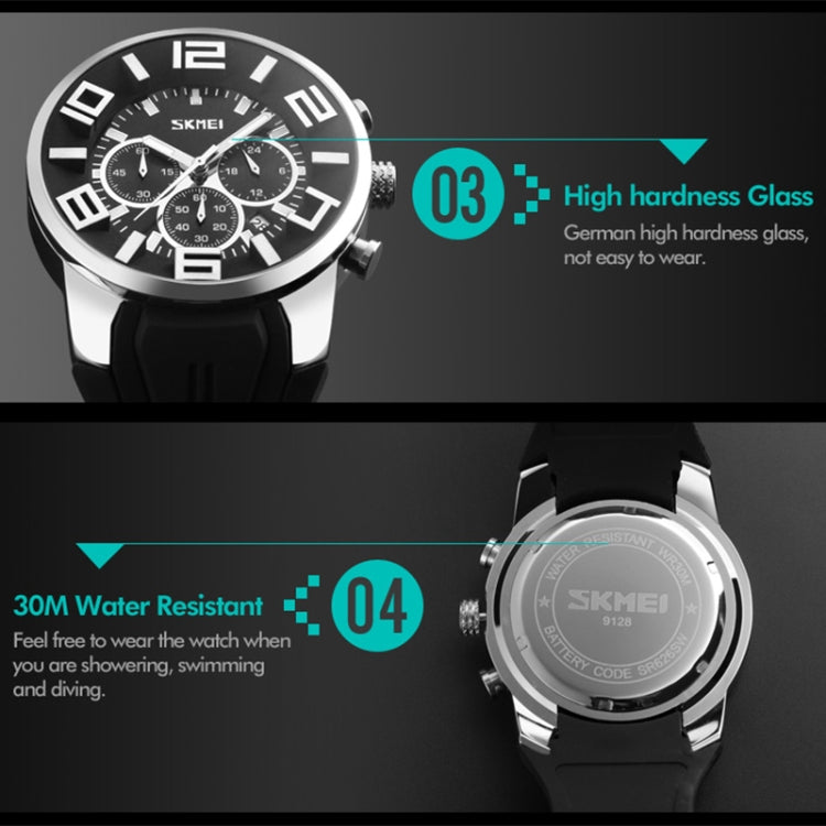 SKMEI 9128 Fashion Multifunctional 3D Large Dial Sports Wristwatch 30m Waterproof Quartz Watch