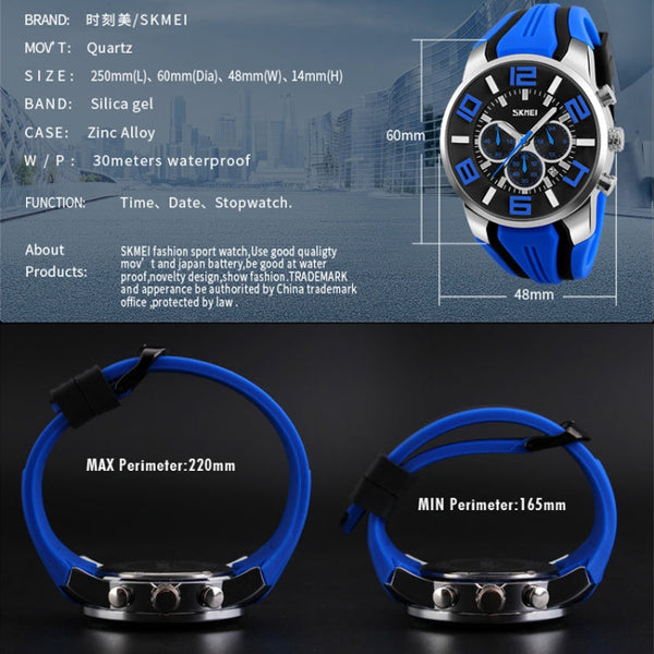 SKMEI 9128 Fashion Multifunctional 3D Large Dial Sports Wristwatch 30m Waterproof Quartz Watch