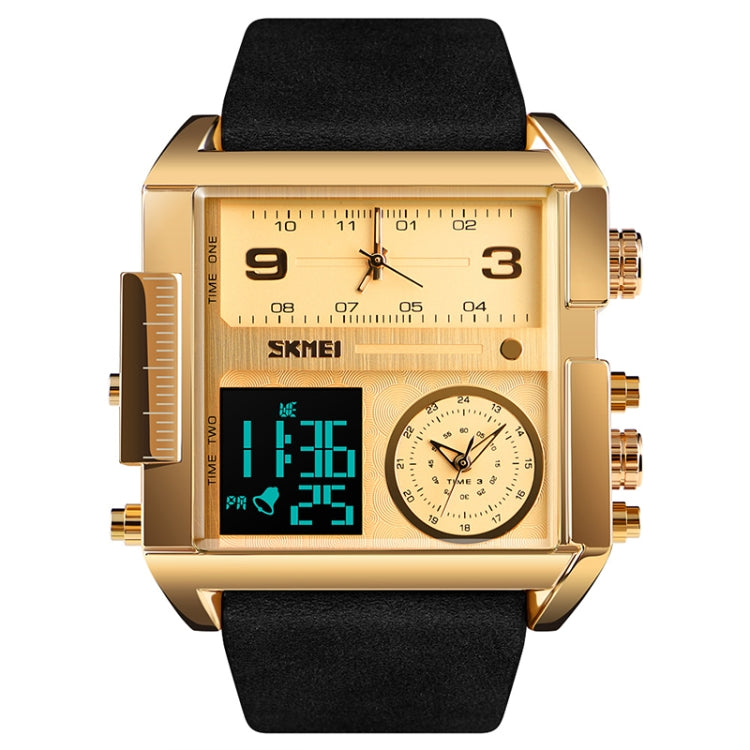 SKMEI 1391 Multifunctional Men Business Digital Watch 30m Waterproof Square Dial Wrist Watch with Leather Watchband