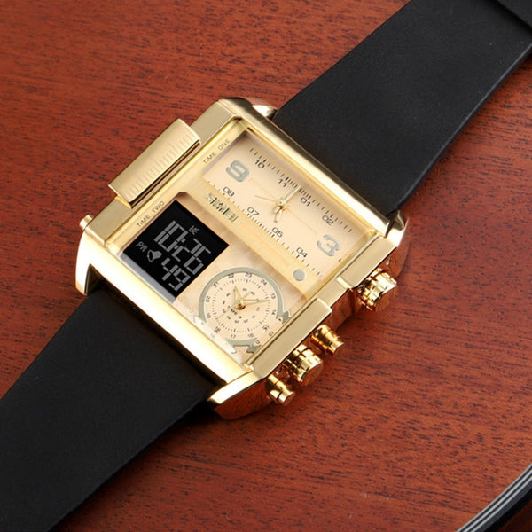 SKMEI 1391 Multifunctional Men Business Digital Watch 30m Waterproof Square Dial Wrist Watch with Leather Watchband
