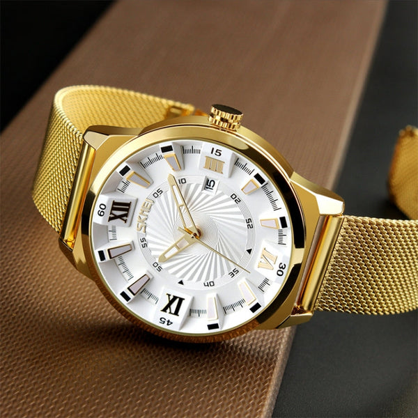 SKMEI 9166 Fashion Men Business Watch 30m Waterproof Metal Quartz Wristwatch