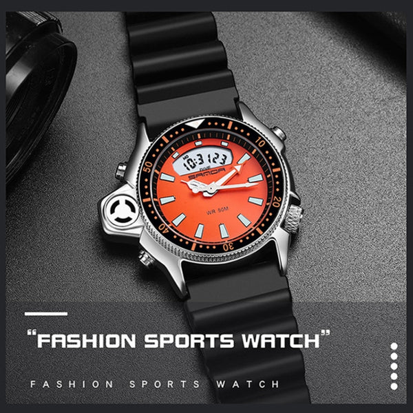 SANDA 3008 Multifunctional Men Outdoor Sports Noctilucent 50m Waterproof Digital Wrist Watch