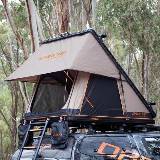 WEIER WERT-001S Vehicle Hard shell Triangle Roof Top Tent - For Car / RV / Pickup / Van / Camper / 4x4 - 2 Person 300Kg + 7mm Mattress + Ladder + LED Light + Shoe Bag