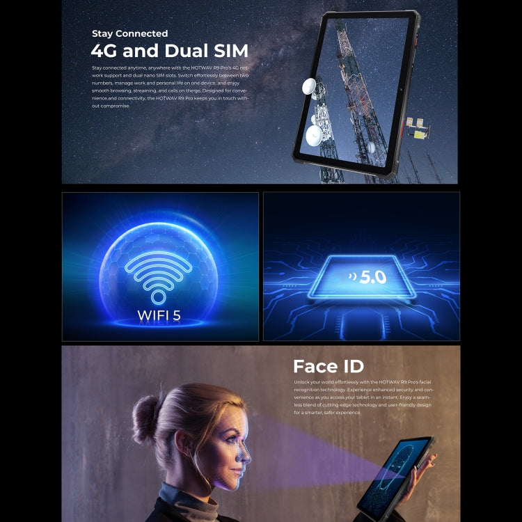 HOTWAV Tab R9 Pro IP68/IP69K Rugged Tablet, 6GB+256GB, 11 inch Android 14 Unisoc T606 Octa Core 4G Network, Global Version with Google Play, EU Plug