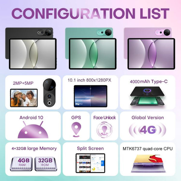 Pad 9 Ultra 10.1 inch 3G Phone Call Tablet PC, 2GB+32GB, Android 10 MTK6737 Quad Core, EU Plug