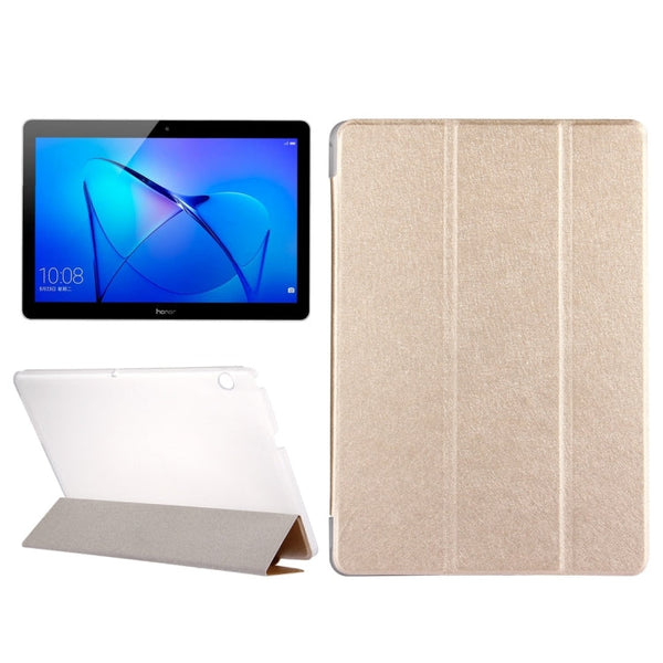 For Huawei  MediaPad T3 10 9.6 inch Silk Texture Horizontal Flip Leather Case with 3-folding Holder
