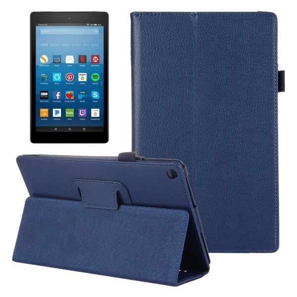 For Amazon Kindle Fire HD8 (2017) Litchi Texture Horizontal Flip Leather Case with Holder
