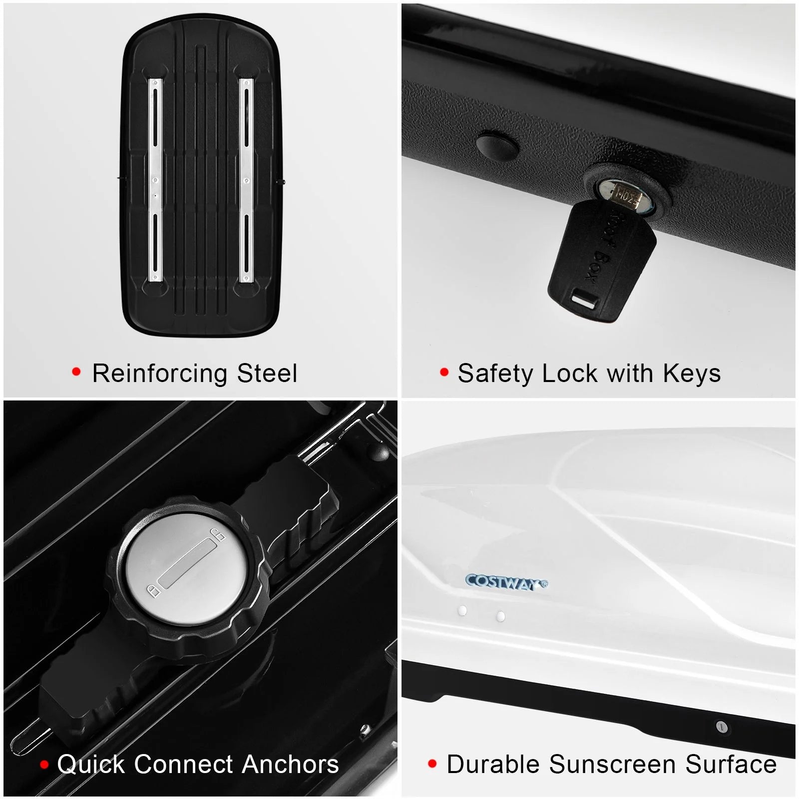 CW White ABS 400L Car Rooftop Cargo Box with Security Keys and Dual Side Opening 157 x 76 x 39cm / 75kg capacity