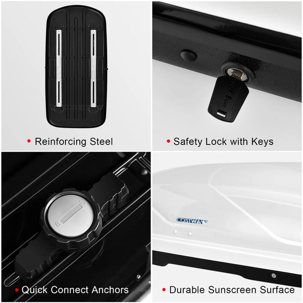 CW White ABS 400L Car Rooftop Cargo Box with Security Keys and Dual Side Opening 157 x 76 x 39cm / 75kg capacity