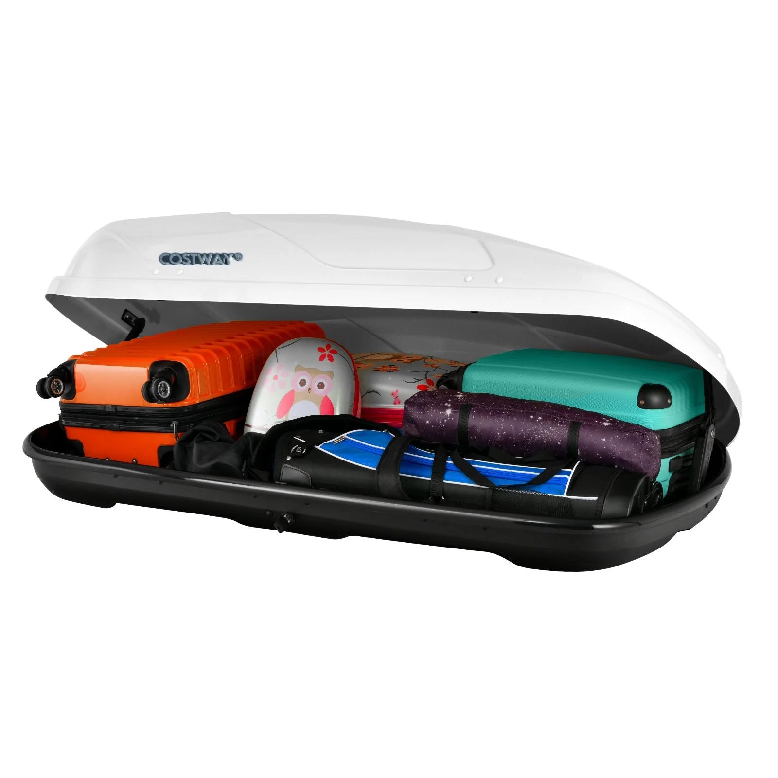 CW White ABS 400L Car Rooftop Cargo Box with Security Keys and Dual Side Opening 157 x 76 x 39cm / 75kg capacity