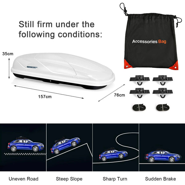 CW White ABS 400L Car Rooftop Cargo Box with Security Keys and Dual Side Opening 157 x 76 x 39cm / 75kg capacity