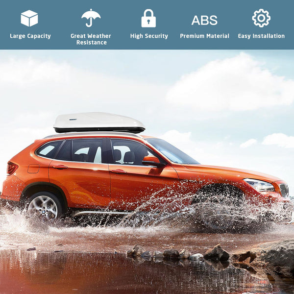 CW White ABS 400L Car Rooftop Cargo Box with Security Keys and Dual Side Opening 157 x 76 x 39cm / 75kg capacity