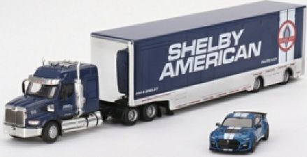 Western Star 49X w/Racing Transporter + Shelby GT500 SE Widebody Performance Blue 1:64 Scale MINI GT Diecast Model