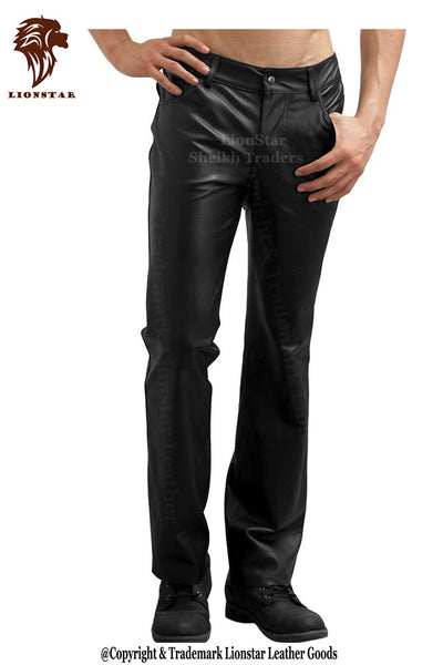Lionstar Men's Sheepskin Leather Biker Pants (Black, Hero)